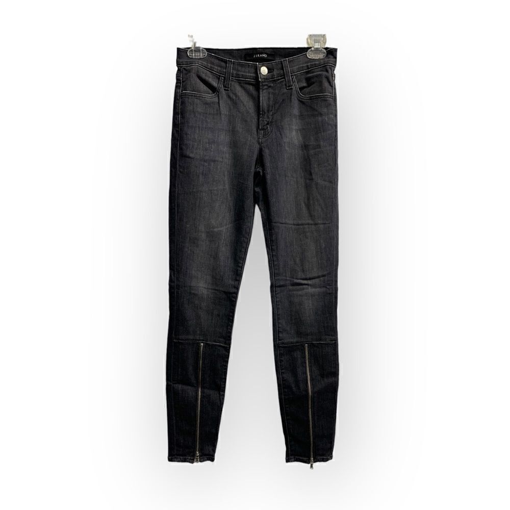 J Brand Mid Rise Super Skinny Black Heath Front Zip Jeans, Sz 27, Nwot View 2